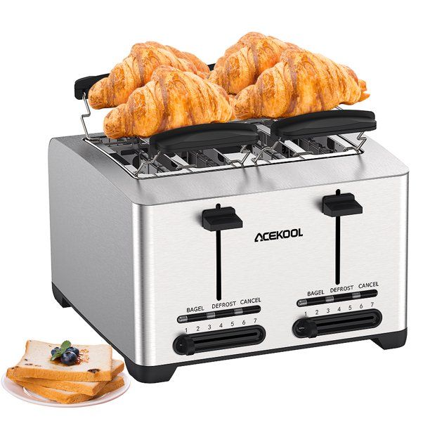 Photo 1 of Acekool 4 Slice Toaster with 7 Shade Settings and Warming Rack, Stainless Steel, Silver
