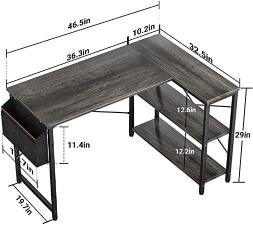 Photo 1 of Homieasy 47 Inch L-Shaped Corner Desk with Reversible Storage Shelves for Home Office Workstation, Modern Simple Style Writing Desk Table with Storage Bag (Black Oak)
