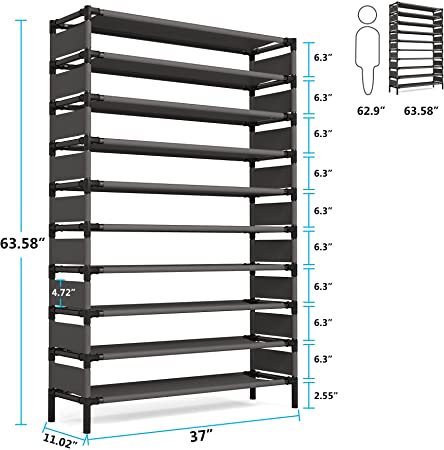 Photo 1 of 10 Tiers Shoe Rack, Large Capacity Shoe Organizer, Shoe Shelf for 50 Pair, Metal Shoe Rack, Tall Shoe Shelf
