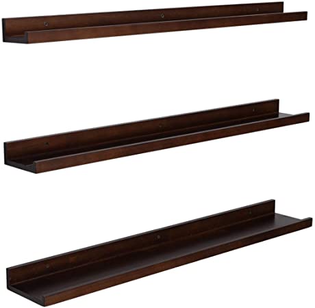 Photo 1 of 36 Inch Floating Shelves for Wall Set of 3 Espresso Wall Mounted Picture Ledge Shelf Wooden Wall Shelf Floating Bookshelves for Living Room Bedroom Kitchen Bathroom 