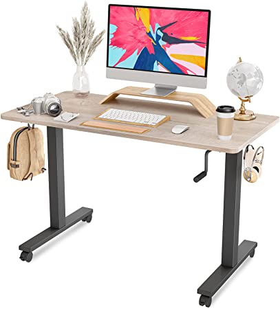 Photo 1 of FAMISKY Crank Adjustable Height Standing Desk, 40 x 24 Inches Manual Stand up Desk, Sit Stand Workstation for Home Office with Handle and Splice Board, Black Frame/Greige Top
