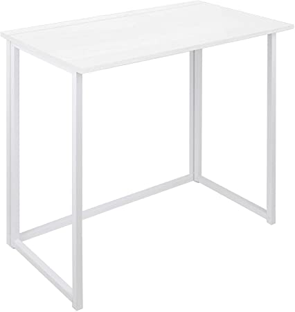 Photo 1 of Folding Computer Desk for Small Spaces, No-Assembly Space-Saving Home Office Desk, Foldable Computer Table, Laptop Table, Writing Desk, Compact Study Reading Table (White)
