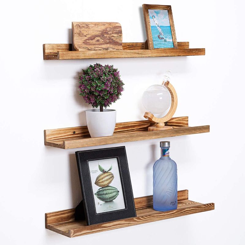 Photo 1 of 24 Inch Wood Floating Shelves Wall Mounted Set of 3, Rustic Wooden Large Picture Ledge Shelf for Home Decoration for Bedrooms,Office,Living Room, Kitchen ,3 Different Sizes
