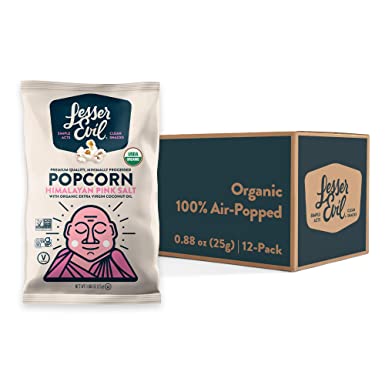 Photo 1 of **EXPIRES DEC2022, NOT REFUNDABLE** LesserEvil Himalayan Pink Salt Organic Popcorn, No Artificial Ingredients, Coconut Oil, Pack of 12, 0.88 oz Bags
