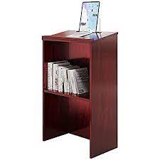 Photo 1 of Wooden Speaking Lectern, Floor Standing Podium Reception Desk with Adjustable Shelf, Large Storage Area and PenPencil Tray, Ideal for Conference, Auditorium, Classroom Oak 