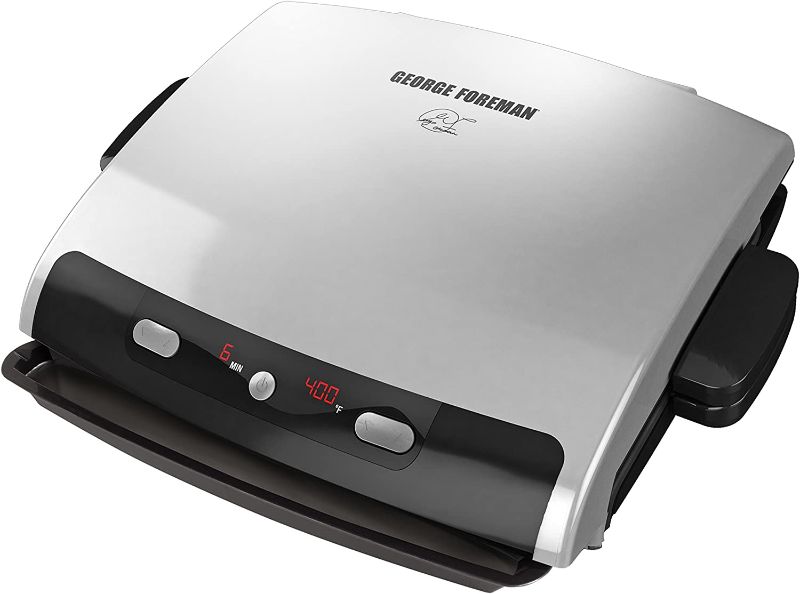 Photo 1 of George Foreman 6-Serving Removable Plate Grill and Panini Press, Silver, GRP99,Silver and Black