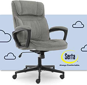 Photo 1 of Serta Executive Office Chair Ergonomic Computer Upholstered Layered Body Pillows, Contoured Lumbar Zone, Base, Fabric, Black/Grey
