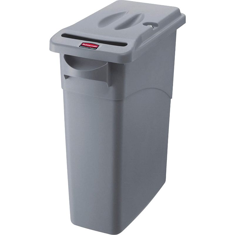 Photo 1 of Rubbermaid Commercial Slim Jim Confidential Document Trash Can with Lid, 16 Gallon, Gray, FG9W2500LGRAY
DIRTY, MARKS