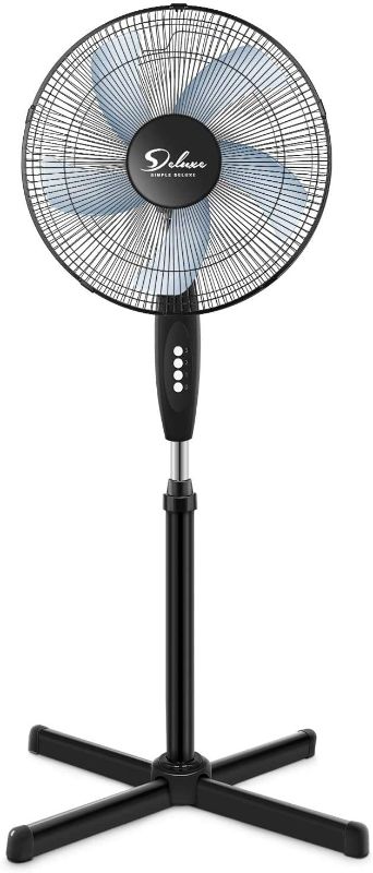 Photo 1 of HealSmart Oscillating 16? 3 Adjustable Speed Pedestal Stand Fan for Indoor, Bedroom, Living Room, Home Office & College Dorm Use, 16 Inch, Black, 1-Pack
