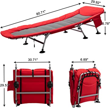 Photo 1 of ALIMORDEN Folding Portable Camping Cot for Adults 500lbs, Utility Adjustable Sleeping Bed with Strong Steel Frame and 600D Oxford Fabric, Indoor & Outdoor Recliner for Travel, Office, Red & Dark Grey
