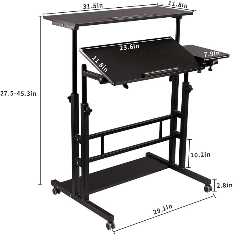 Photo 1 of SIDUCAL Mobile Stand Up Desk, Adjustable Laptop Desk with Wheels Storage Desk Home Office Workstation, Rolling Table Laptop Cart for Standing or Sitting, Black
