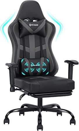 Photo 1 of VON RACER Gaming Chair Massage with Footrest Gamer Chair Ergonomic Gaming Chair for Adults Video Game Chair with Headrest and Massage Lumbar Support Gaming Chair Adjustable Swivel (Grey)
