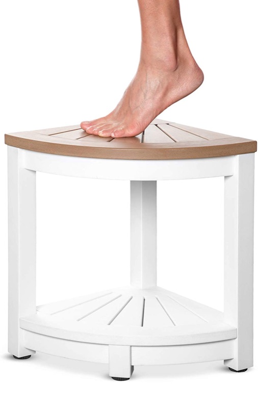 Photo 1 of orner Bench Shower Stool for Shaving Legs - Waterproof Shower Stools and Benches - Bathroom Foot Rest with Storage Shelf - Bath Step for Small Spaces - Perfect for Indoor or Outdoor Use