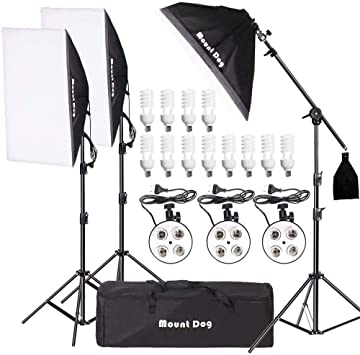 Photo 1 of MOUNTDOG 2400W Softbox Photography Lighting Kit 20"x 28" Professional Continuous Studio Lighting Equipment with Boom Arm Hairlight and Carry Case for Portrait Product Video Shooting
