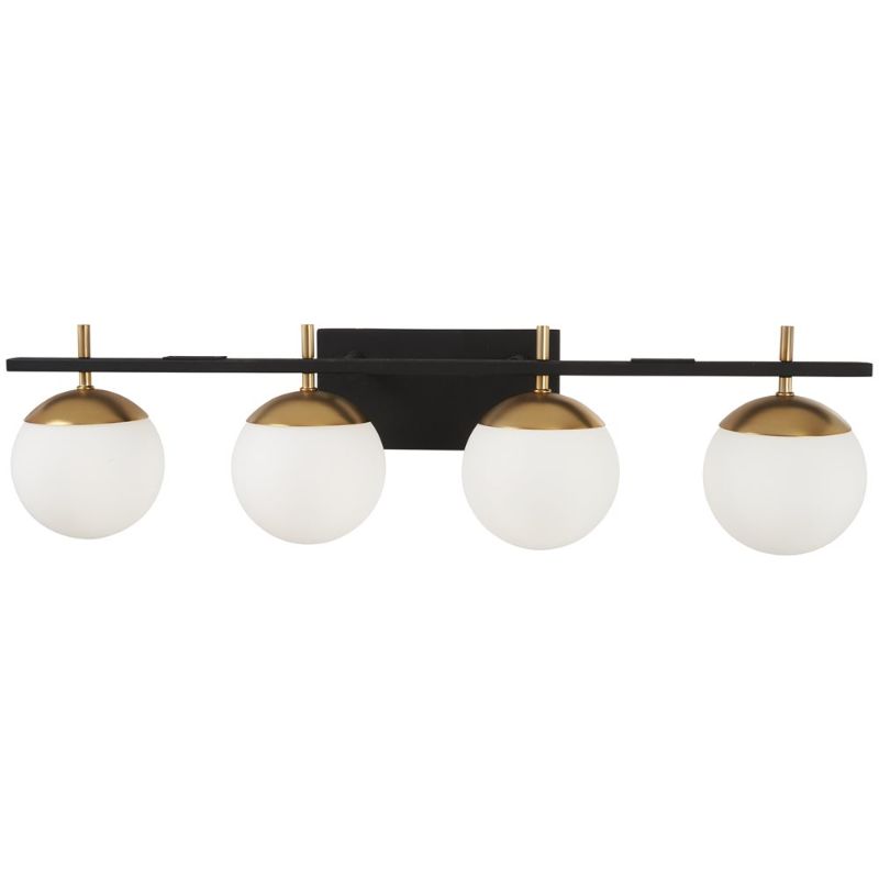 Photo 1 of Kovacs P1354-618 Alluria 4 Light 33" Wide Bathroom Vanity Light with Etched Opal Glass Shades Weathered Black / Autumn Gold Indoor Lighting Bathroom
