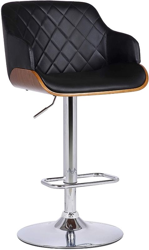 Photo 1 of Armen Living Toby Faux Leather Swivel Barstool, Adjustable, Black, Chrome, Walnut
