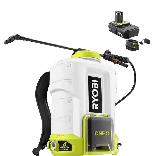 Photo 1 of 
RYOBI
ONE+ 18V Cordless Battery 4 Gal. Backpack Chemical Sprayer with 2.0 Ah Battery and Charger