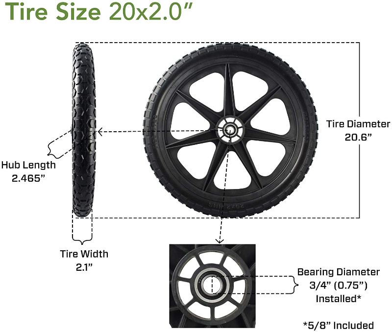 Photo 1 of 2 PACK -Marathon 92010 Flat Free 20" Replacement Tire Assembly for Rubbermaid Big Wheel Carts, Black
Missing 1 extra Ball Bearing