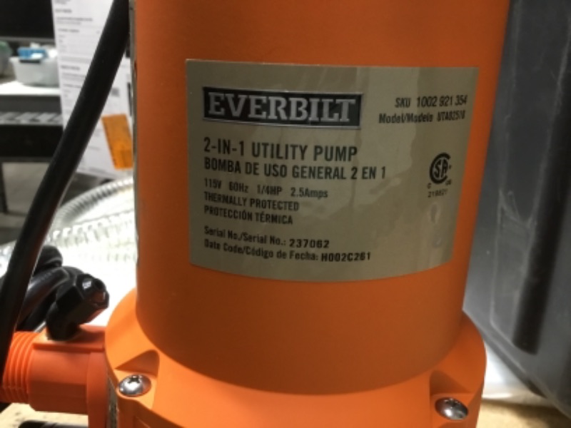 Photo 3 of 
Everbilt
1/4 HP 2-in-1 Utility Pump