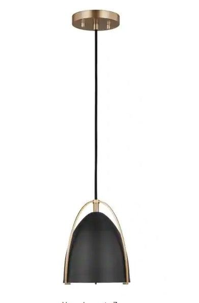 Photo 1 of 
Sea Gull Lighting
Norman 1-Light Satin Brass Hanging Mini Pendant Light with Midnight Black Steel Shade