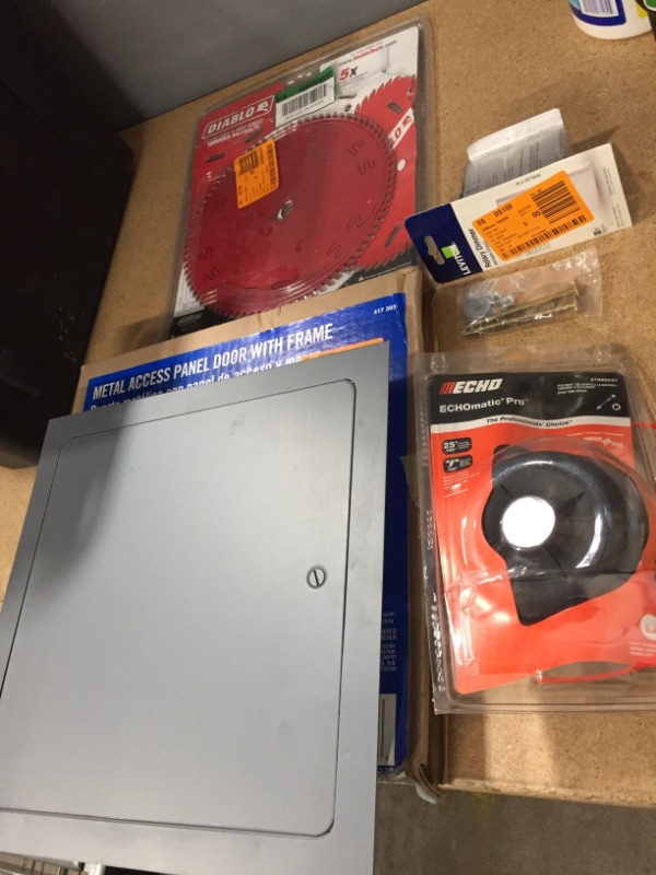 Photo 1 of **nonrefundable bundle of 4 home depot goods, access pannel, circle blade, weed Wacker refill and rotary dimmer**   