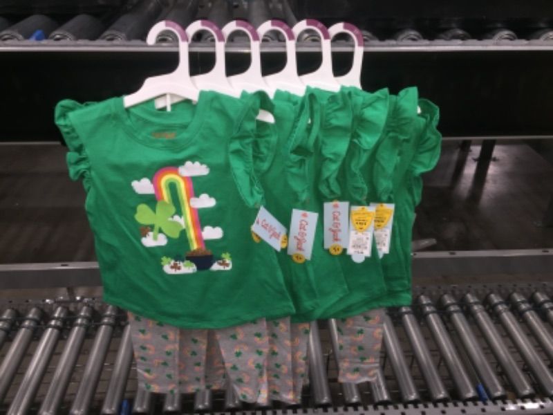 Photo 2 of 6 PACK - 3T - TODDLER GIRLS' SHAMROCK RAINBOW SHORT SLEEVE TOP AND LEGGINGS SET - CAT & JACK™ GREEN
