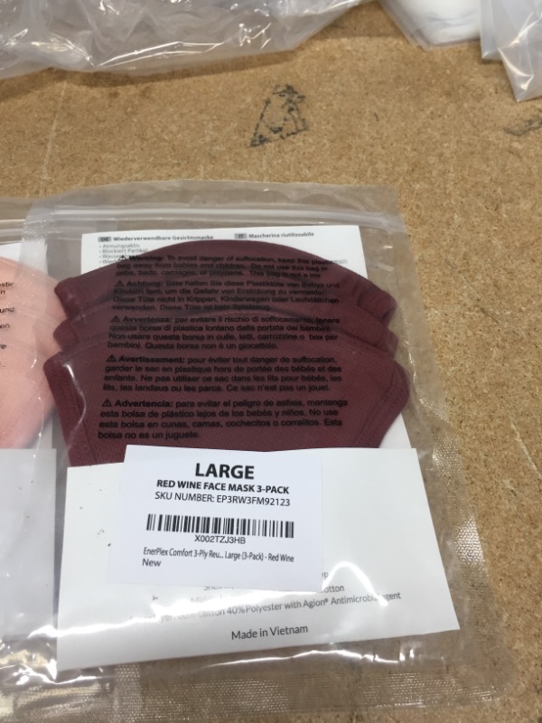 Photo 3 of Bundle of 4 
Cloth Face Mask 3 Pack Wine Red and Soft Pink Large 