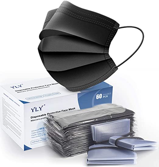 Photo 1 of ** SETS OF 3**
YLY 60pcs Individually Wrapped Masks Packaged Black Disposable Face Mask 3 Layers Safety Masks With Elastic Ear Loop Comfortable for Blocking Dust Air Pollution Protection,Pack of 60
