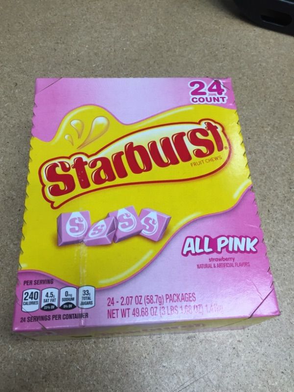 Photo 2 of ** EXP : 08 / 2023 ***    ** NON-REFUNDABLE **   ** SOLD AS IS **
Starburst Limited Edition ALL PINK 2.07oz 24 Count
