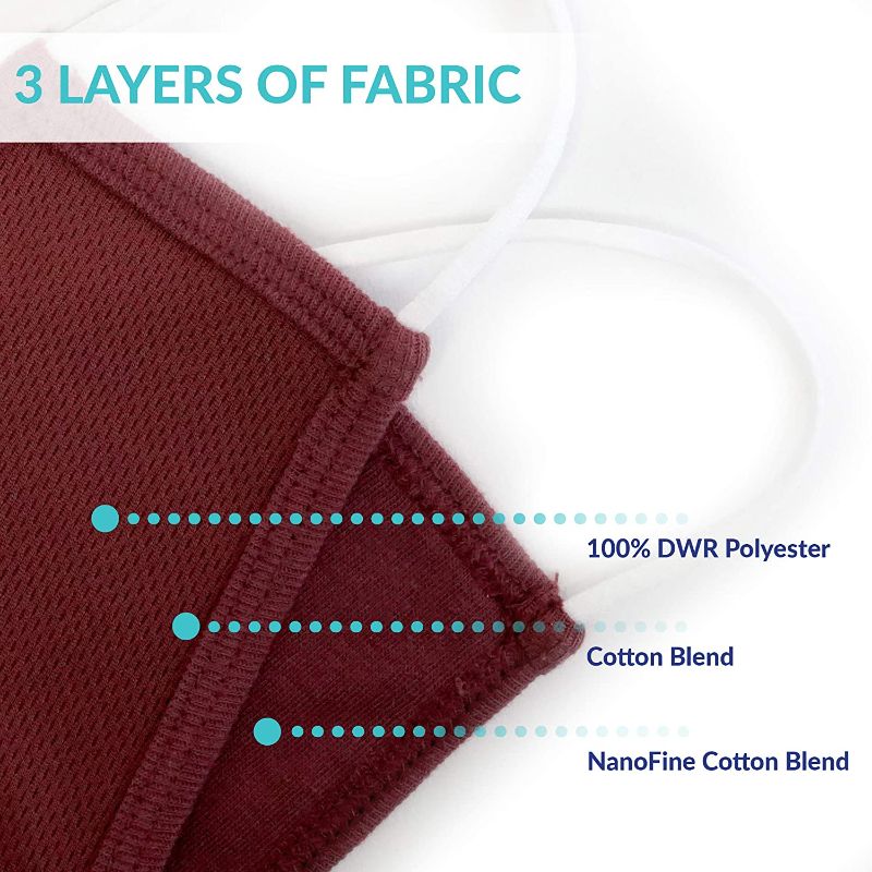 Photo 1 of EnerPlex Comfort 3-Ply Reusable Red Face Mask - Breathable Comfort, Fully Machine Washable, Red Face Masks Large (3-Pack) - Red Wine