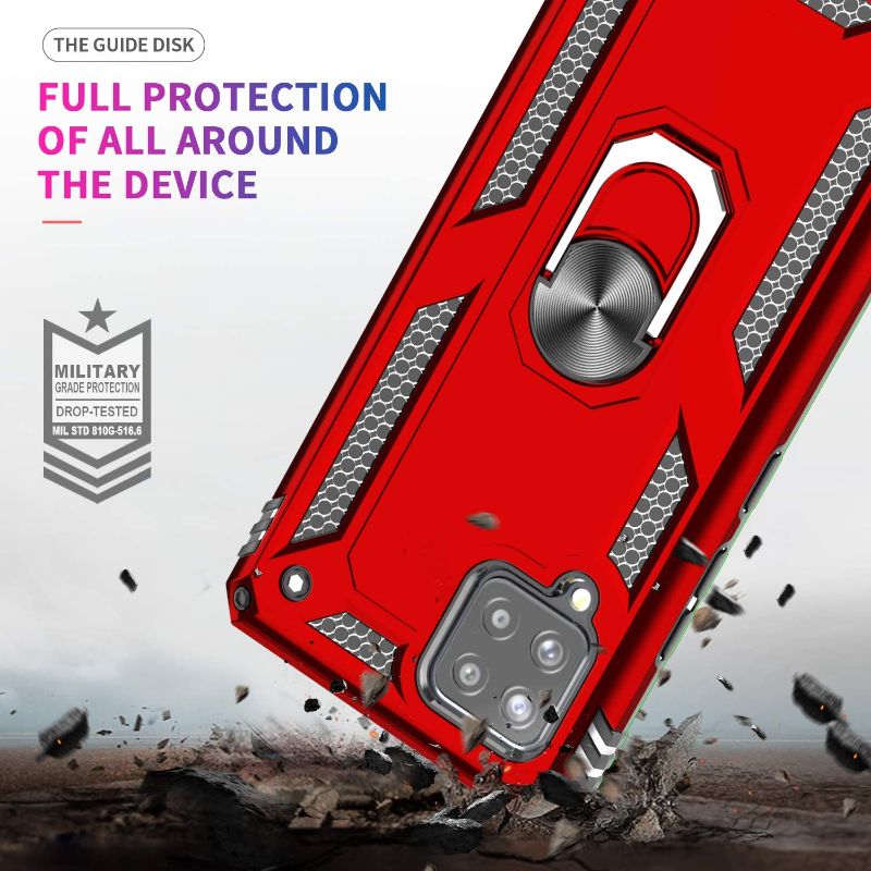 Photo 1 of  2 PHONE CASES LeYi Compatible for Galaxy A42 5G Phone Case, Samsung A42 Case with [2 Pack] Tempered Glass Screen Protector, [Military Grade] Ring Kickstand Protective Phone Cases for for Samsung Galaxy A42 5G, Red