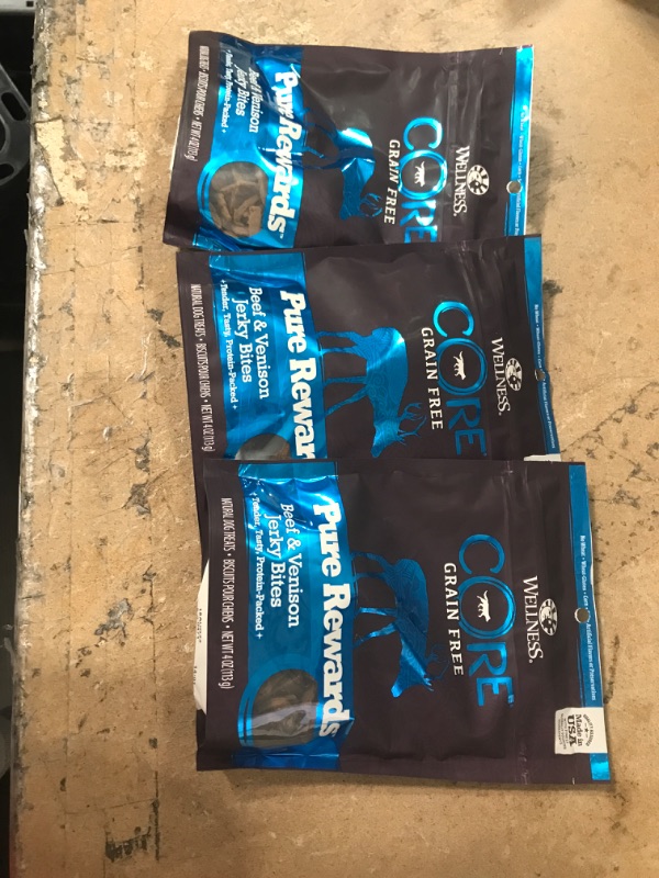 Photo 2 of ** EXP: 15 AUG 2022 **   ** NON-REFUNDABLE **   ** SOLD AS IS **   ** SETS OF 3 **
Wellness CORE Power Packed Venison Grain-Free Jerky Dog Treats, 4-oz Bag
