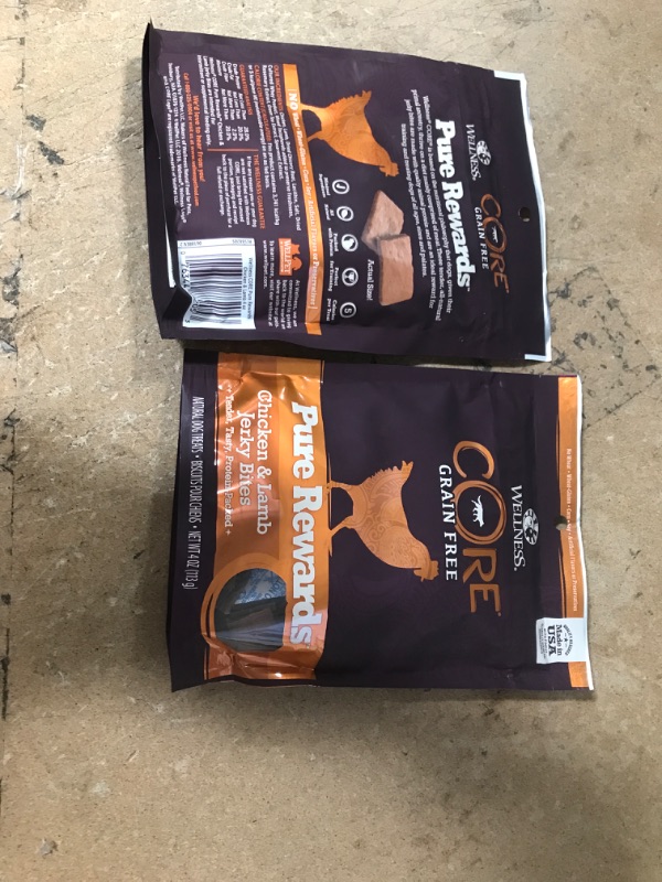 Photo 2 of ** EXP : 31 JUL 2022 **   ** NON-REFUNDABLE **   ** SOLD AS IS **   ** SETS OF 2 **
Wellness Core Pure Rewards Chicken & Lamb Jerky Bites 4 Oz
