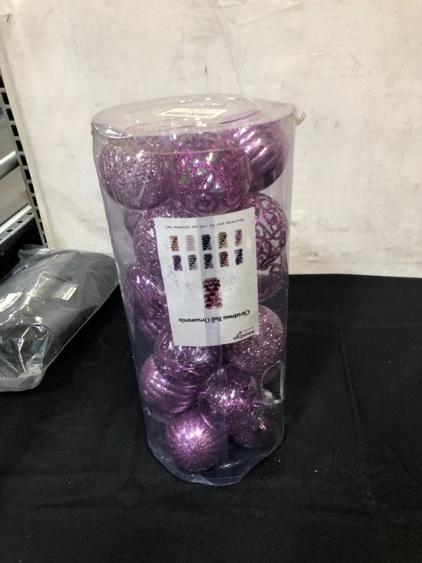 Photo 2 of 24ct Christmas Ball Ornaments Shatterproof Large Clear Plastic Hanging Ball Decorative with Stuffed Delicate Decorations (70mm/2.76" Light Purple)