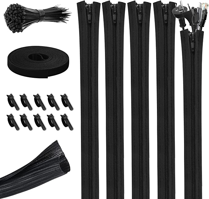 Photo 2 of 117 PCS Cable/Cord Management Kit, 5 x Cable Sleeve with Zipper, 1 x 1.5m Roll Cable Sleeve Cover, 10pcs and 1 x Roll Self Adhesive tie, 100 x Fastening Cable Ties for Home and Office