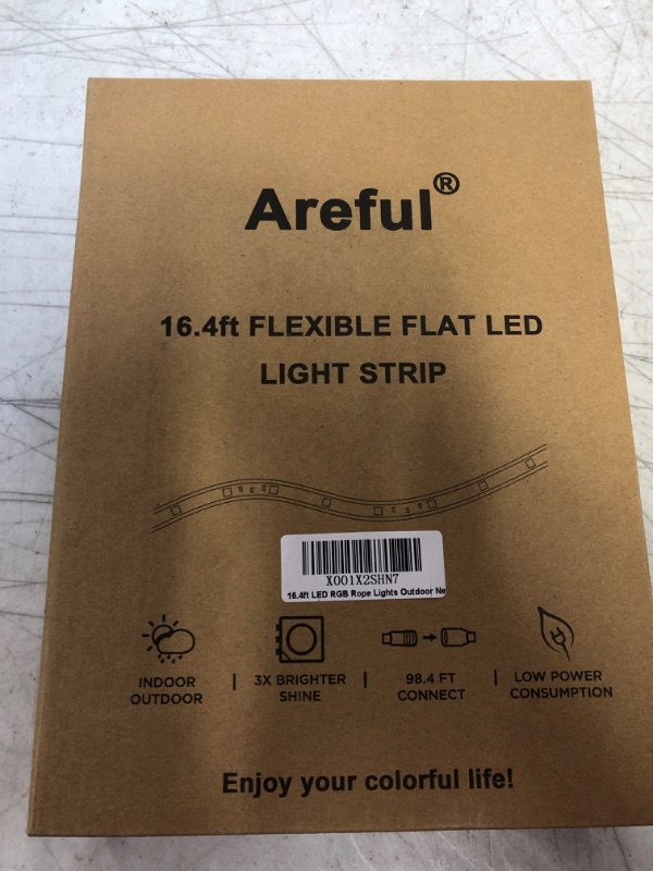 Photo 4 of Areful 16.4ft Plugin LED Rope Lights, Flat Flexible Strip Lights, Color Changing with RF Remote Control, Waterproof and Connectable for Indoor Outdoor Decoration, 7 Colors and Multiple Modes