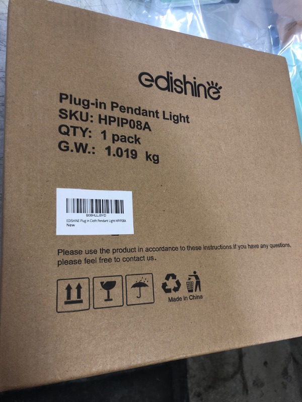 Photo 2 of EDISHINE Plug in Pendant Light, Hanging Light with 15Ft Clear Cord, On/Off Switch, Beige Linen Shade, Hanging Light Fixture for Bedroom, Kitchen, Living Room, Dining Table