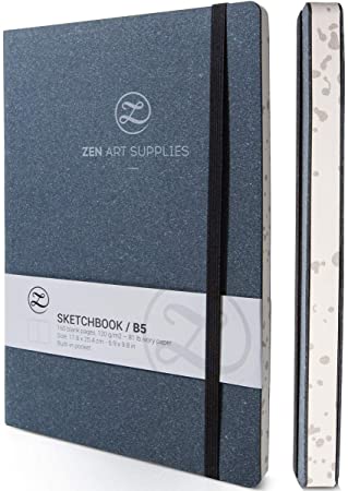 Photo 1 of (Gray Leather) - ZenArt's 5 (7"x10") SKETCHBOOK JOURNAL - Durable Engineered Leather Cover, 160 Blank Pages of Smooth