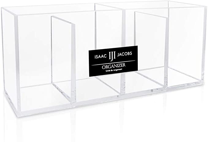 Photo 1 of Isaac Jacobs 4-Compartment Clear Acrylic Organizer- Makeup Brush Holder- Storage Solution- Office, Bathroom, Kitchen Supplies and More (Clear)