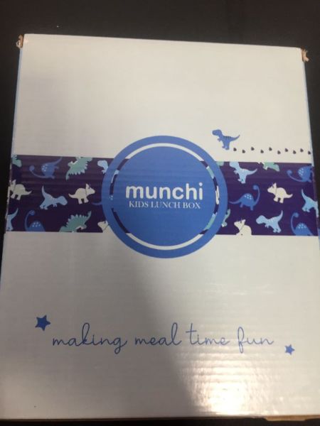 Photo 1 of munchi Bento Box For Kids, Lunch Box For Kids and Toddler - Blue Dinosaur Lunch Box For Boys, Premium Quality 4 Compartments Lunchbox, Portion Control Food-Safe Containers for School