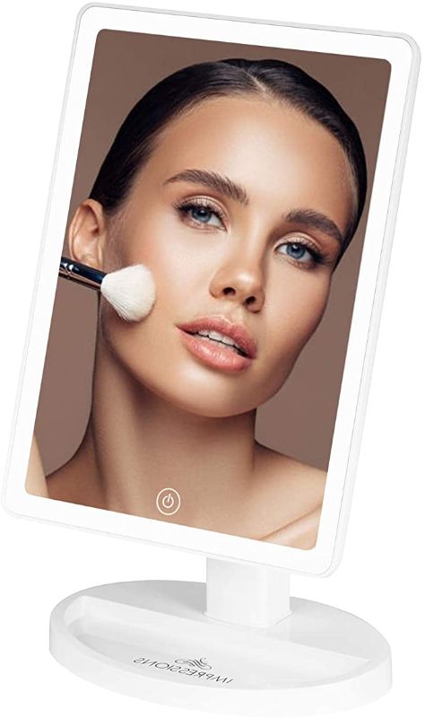 Photo 1 of Impressions Vanity Touch Ultra LED Lighted Makeup Mirror, X Large Vanity Mirror with Touch Sensor Dimmer Switch, 360 Rotation Tabletop Cosmetic Mirror with Catchall Storage, Double Power Supply(White)