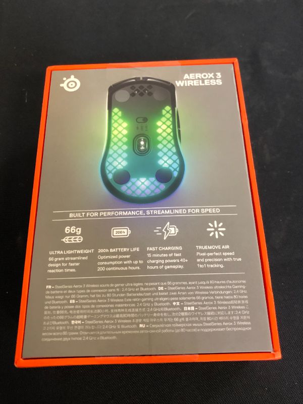 Photo 3 of SteelSeries Aerox 3 Wireless - Super Light Gaming Mouse - 18,000 CPI TrueMove Air Optical Sensor - Ultra-lightweight Water Resistant Design - 200 Hour Battery Life
