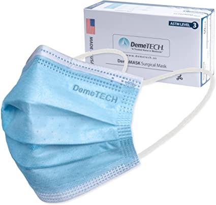 Photo 1 of DemeTECH ASTM Level 3 Highly Protective 3 Layer Face Mask with Ear Loops - Made in the USA (3 pack, 150 masks total)