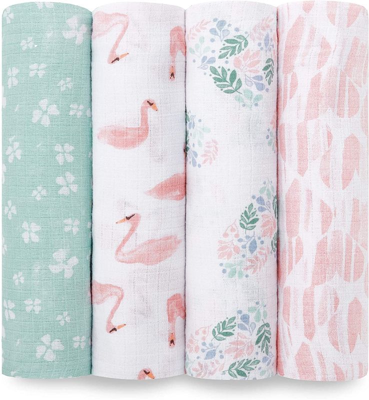 Photo 1 of aden + anais Essentials Swaddle Blanket, Muslin Blankets for Girls & Boys, Baby Receiving Swaddles, Newborn Gifts, Infant Shower Items, Toddler Gift, Wearable Swaddling Set, 4 Pack, Briar Rose
