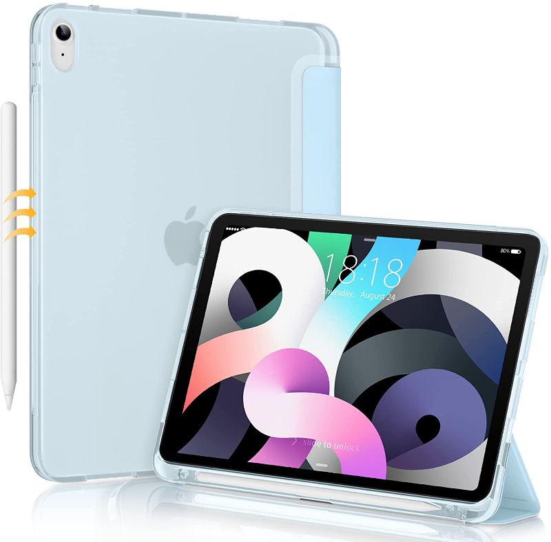 Photo 1 of DTTO Case for iPad Air 5th Generation 2022/ iPad Air 4th Generation 2020, Soft Translucent Frosted Back Cover Slim Smart Trifold Stand for iPad 10.9 inch[Auto Wake/Sleep], Ice Blue
