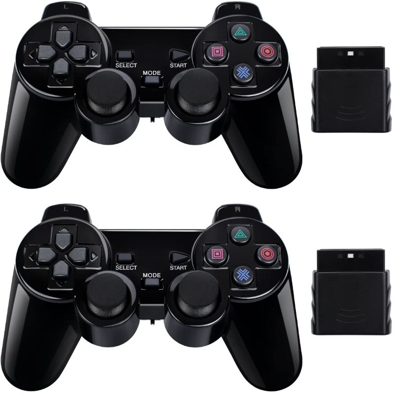 Photo 1 of BLUE LAKE Performance 2 Pack Wireless Controller 2.4G Compatible with Sony Playstation 2 PS2 (Jet Black)
