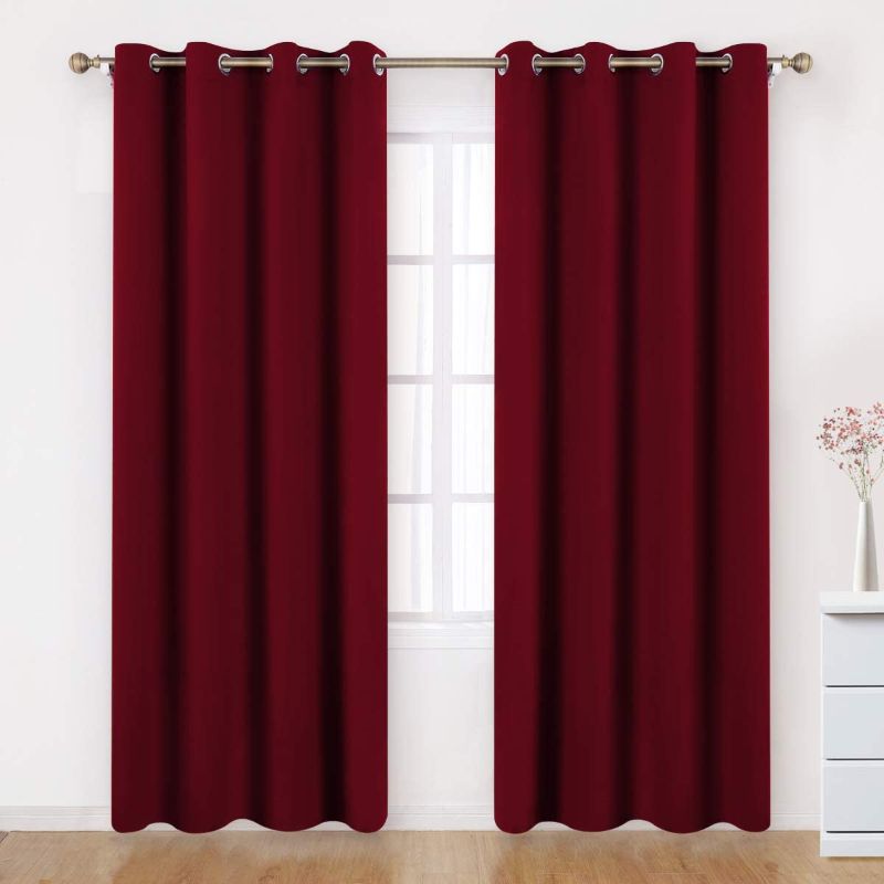 Photo 1 of BYSURE Blackout Curtains 52 X 84 Inch Long Set of 2 Panels Burgundy Red Room Darkening Bedroom Curtains, Thermal Grommet Insulated Window Curtains for Living Room
