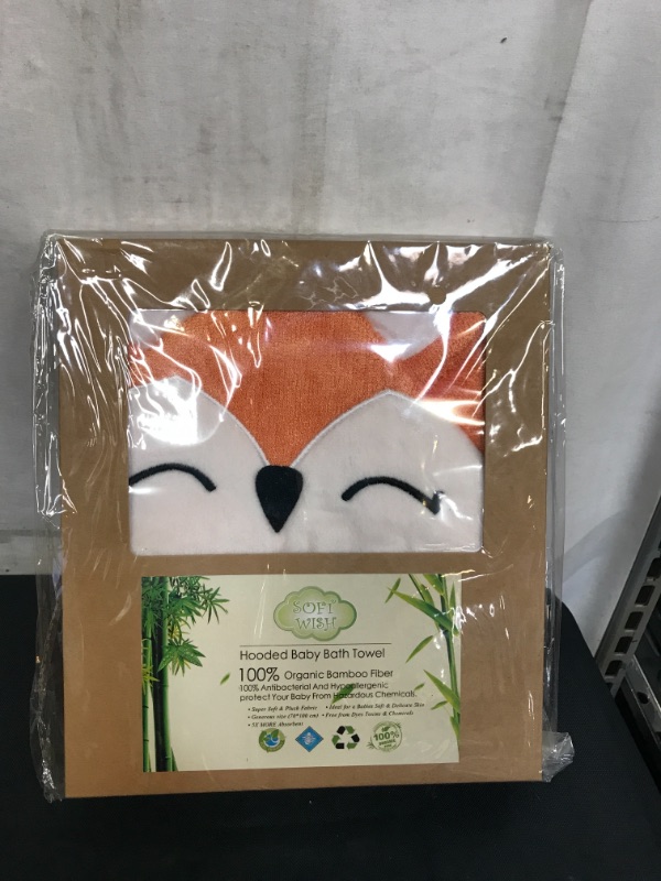 Photo 2 of Fox Style Bamboo Baby Hooded Bath Towel & Washing Glove Set - Size 40x28”, Soft and Comfortable, Ultra Absorbent, 100% Natural for Baby (Orange)
