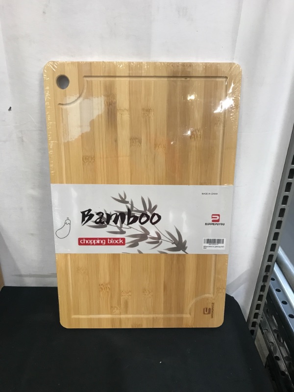 Photo 2 of BJPPEpuyou Bamboo Cutting Board with Juice Groove and Handles Best Kitchen Chopping Board for Meat (Butcher Block) Cheese and Vegetables (Large-18x12")
