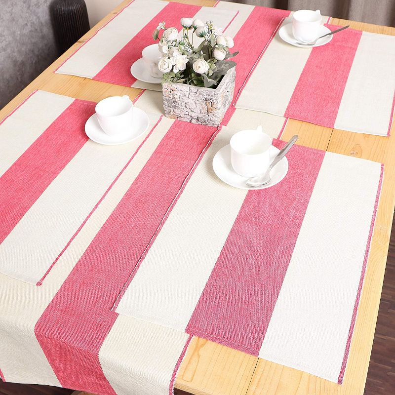 Photo 1 of REDEARTH Placemats-Yarn Dyed Ribbed Woven Table Linen for Square, Round, Rectangle Dining Table, Coffee Table, Console, Dresser; 100% Cotton (14x20; Red) Set of 6